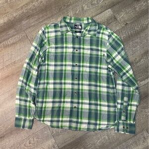 The North Face Green and White Plaid Button Down Shirt size Medium